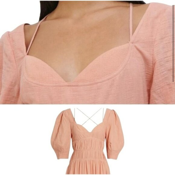 JONATHAN SIMKHAI Wilder Cotton Gauze Maxi Dress Peach Puff Sleeves Size 10 NWT - Picture 10 of 16